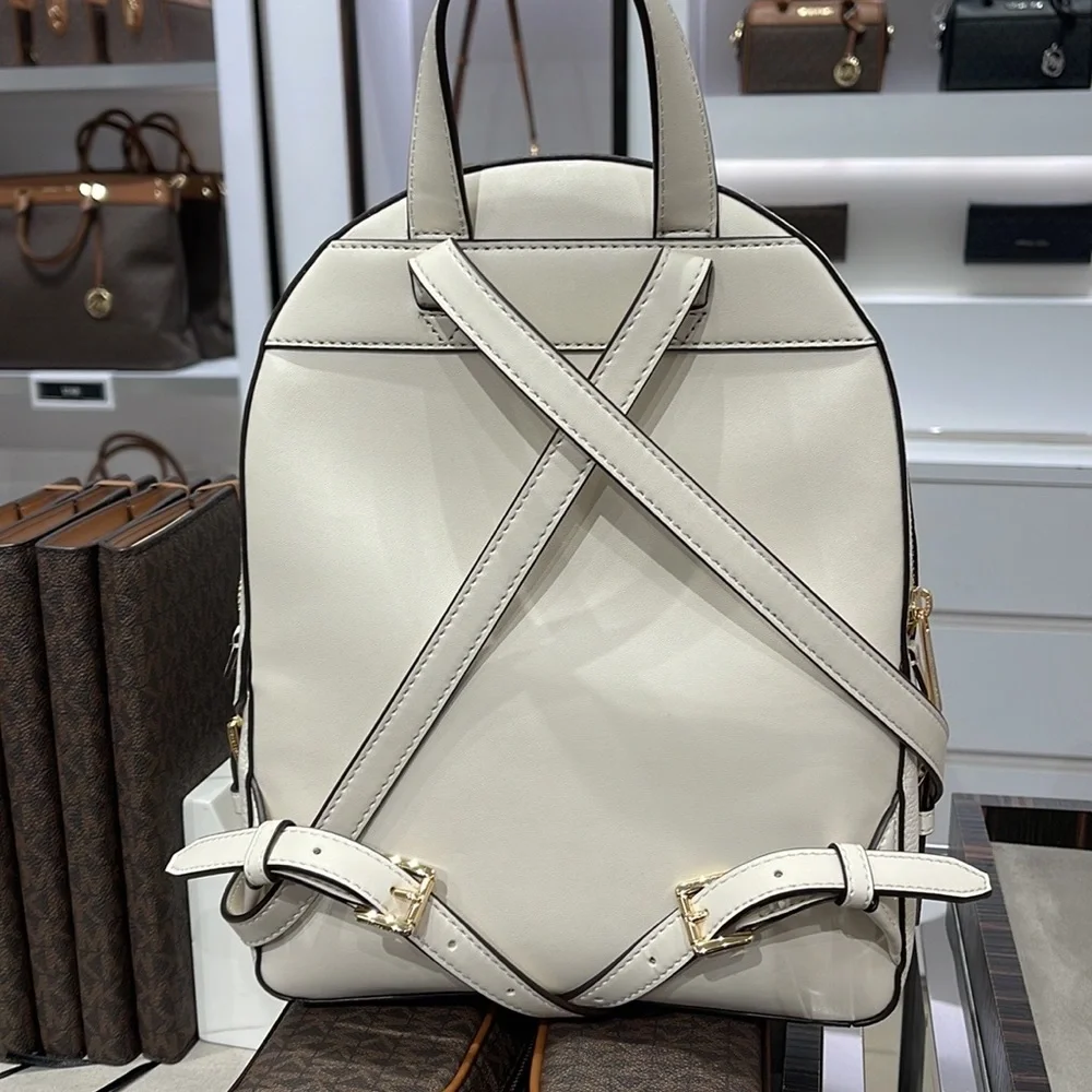 Michael Kors Jaycee Medium Pebbled Leather Backpack Light Cream
